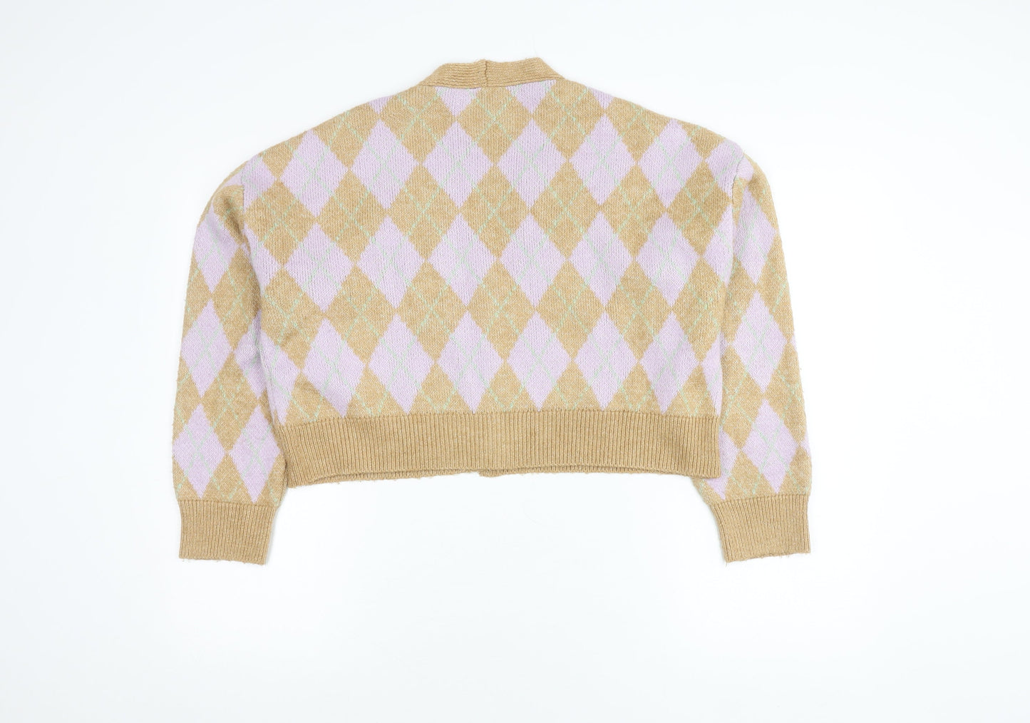 Stradivarius Women’s Beige Argyle Cardigan, Size 8
