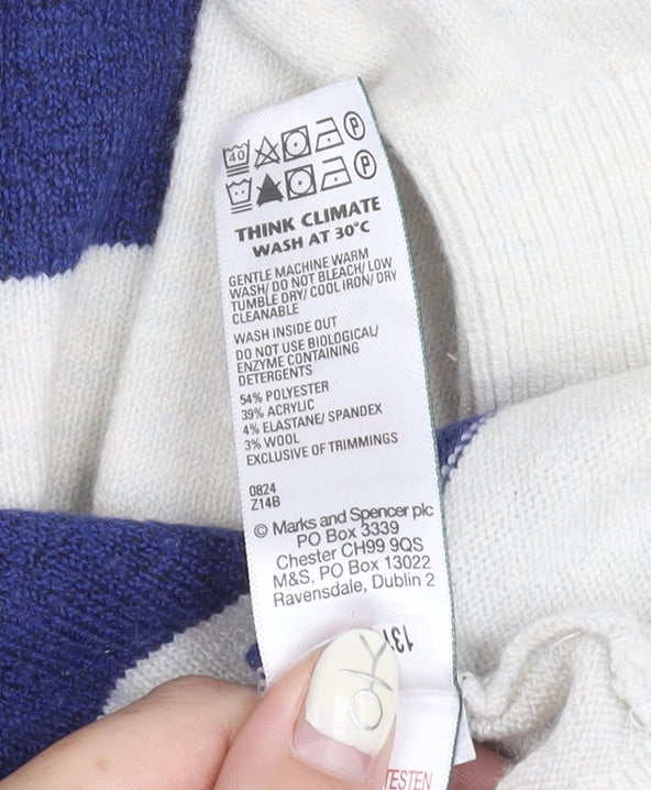 Marks and Spencer Women's Blue Striped Pullover Jumper S