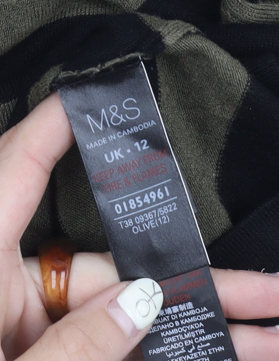 Marks and Spencer Women's Black Striped Jumper Size 12
