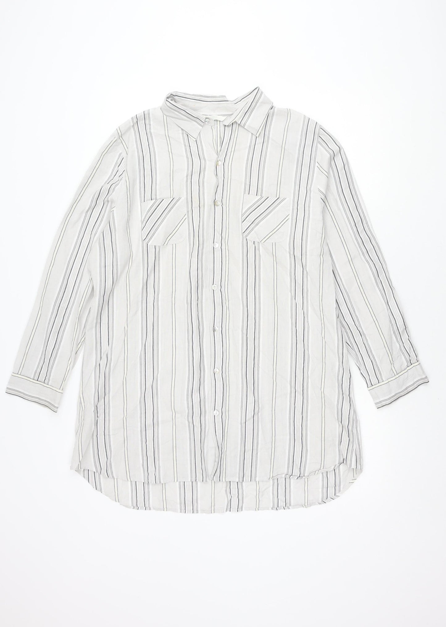 Marks and Spencer Women's Grey Striped Button-Up Shirt