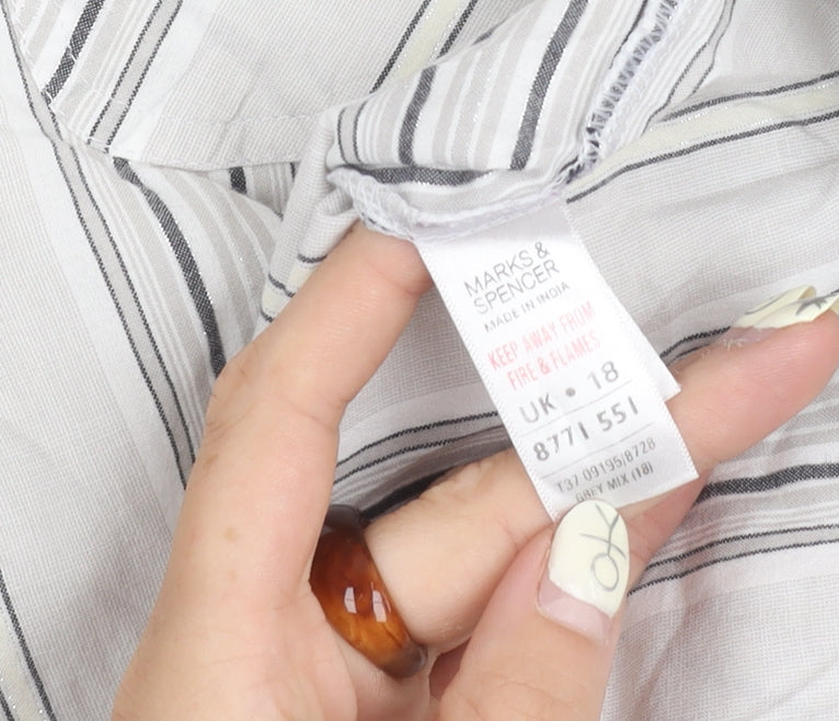 Marks and Spencer Women's Grey Striped Button-Up Shirt