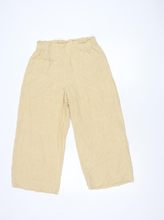 Poetry Beige Wide-Leg Linen Cotton Women's Trousers Size 6