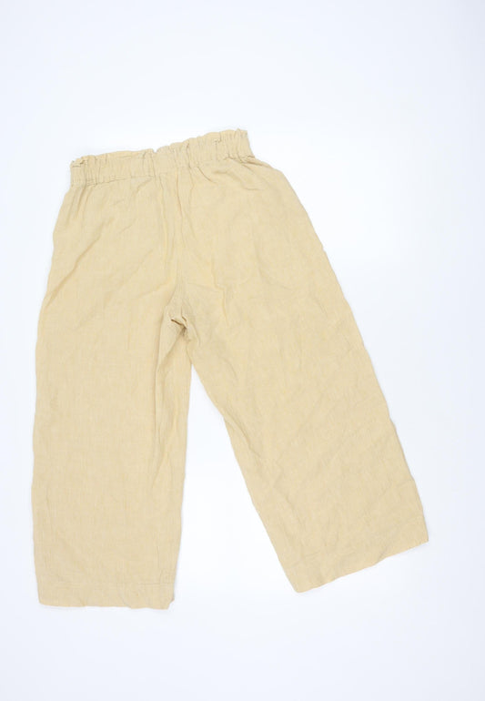 Poetry Beige Wide-Leg Linen Cotton Women's Trousers Size 6