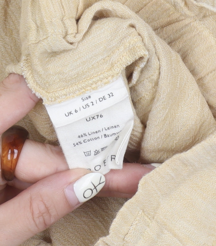 Poetry Beige Wide-Leg Linen Cotton Women's Trousers Size 6