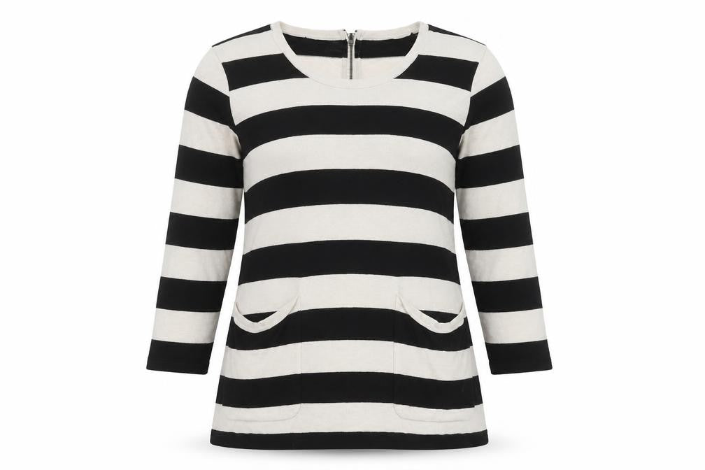 Front view of Masai Women's Black Stripe Tunic Jumper, size S