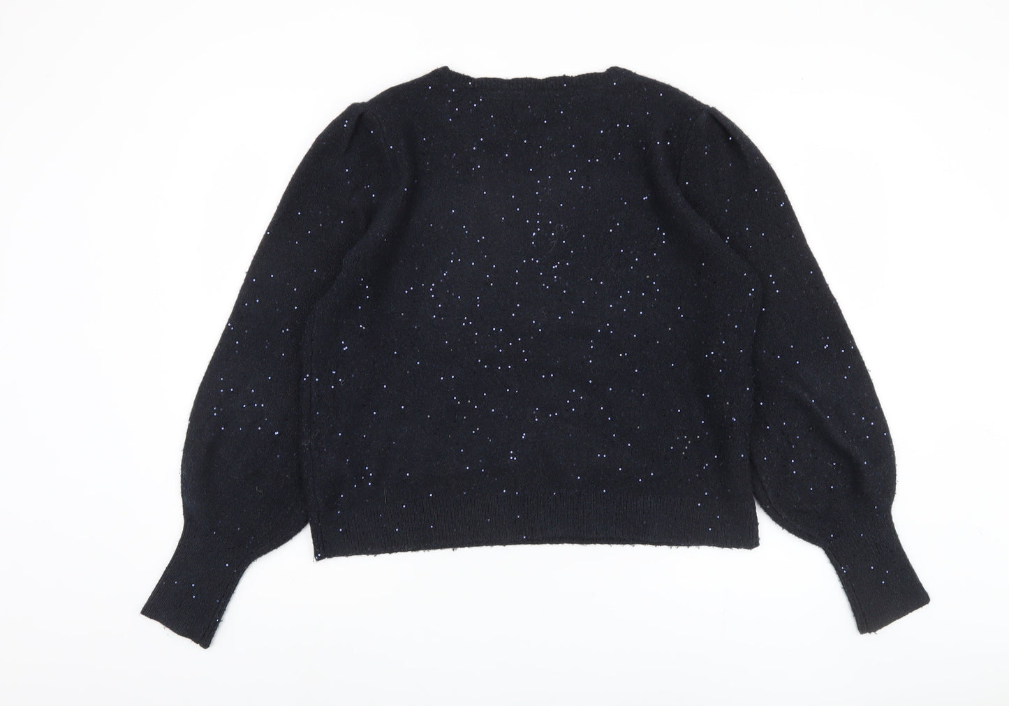 Fat Face Women's Black Sequin Crew Neck Jumper Size 14