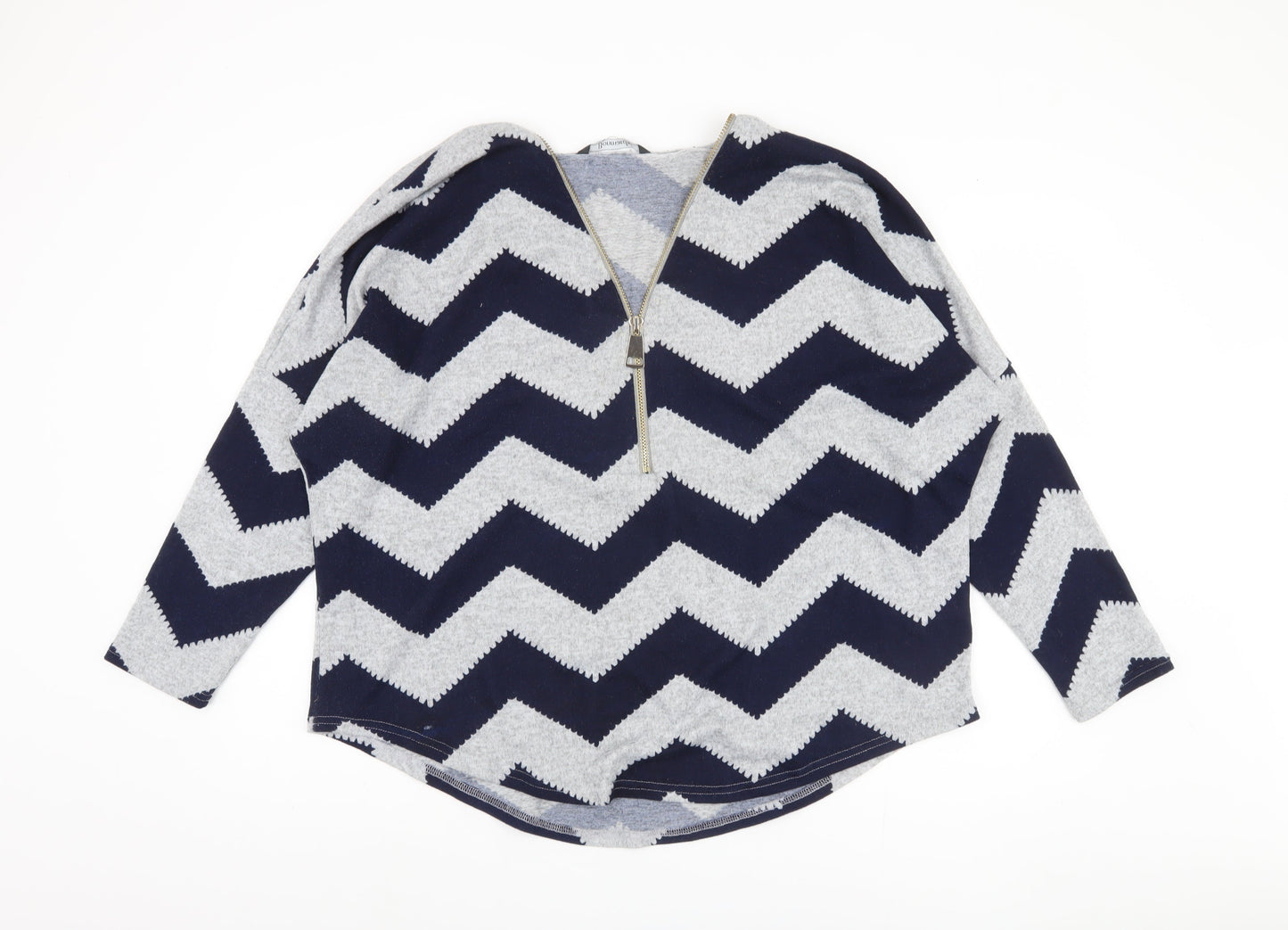 Bonmarché Women's Blue Geometric Full Zip Jumper L
