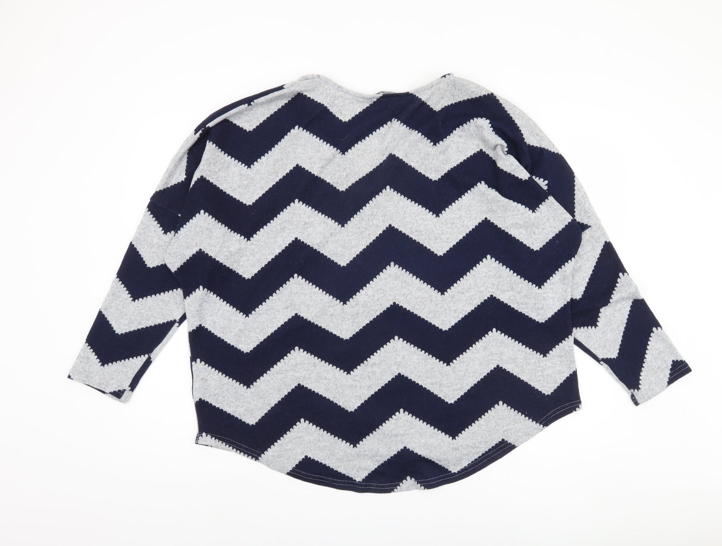 Bonmarché Women's Blue Geometric Full Zip Jumper L