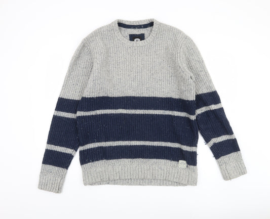 Animal Mens Grey Blue Striped Pullover Jumper M
