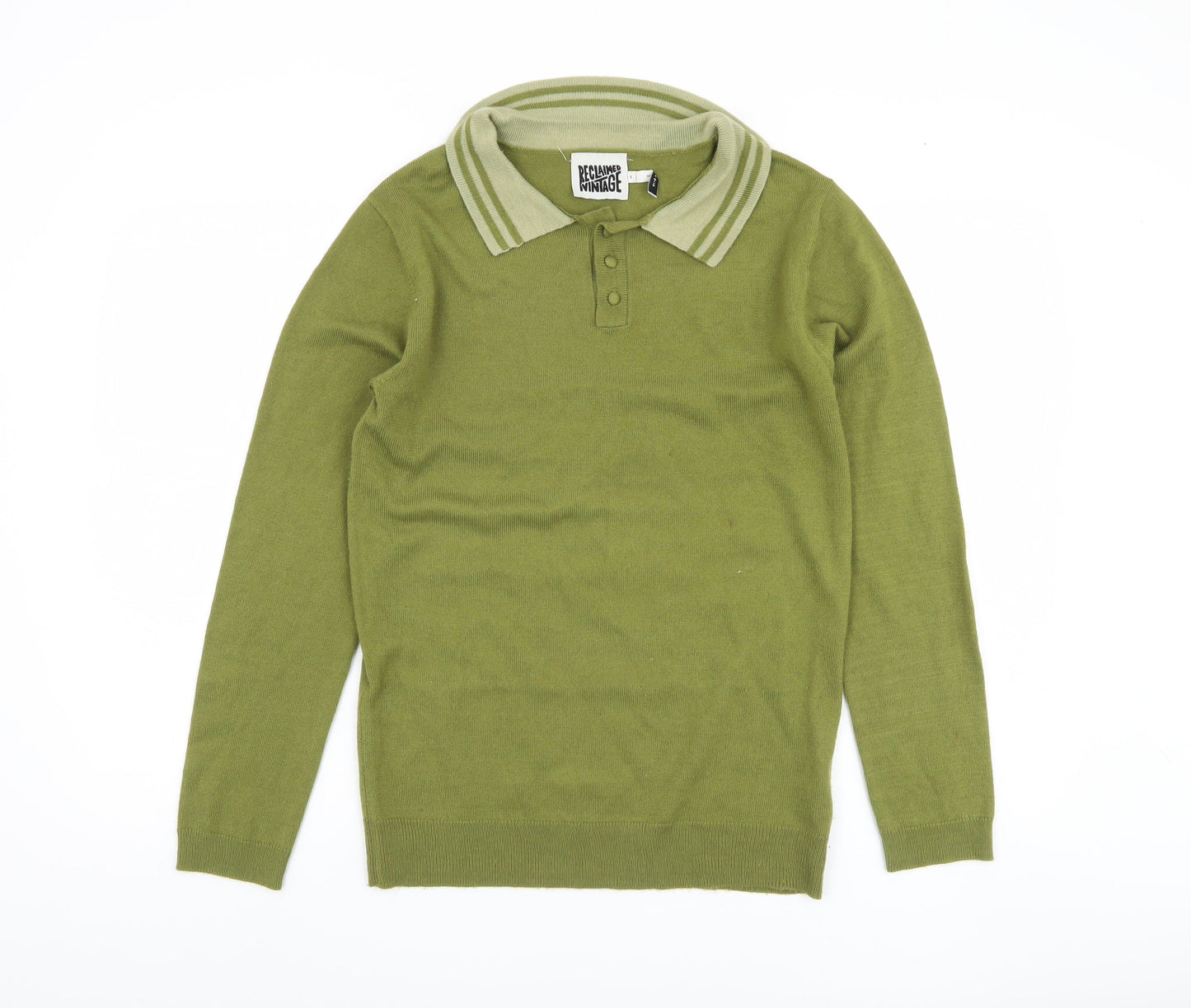 Reclaimed Vintage Women's Green Collared Jumper S