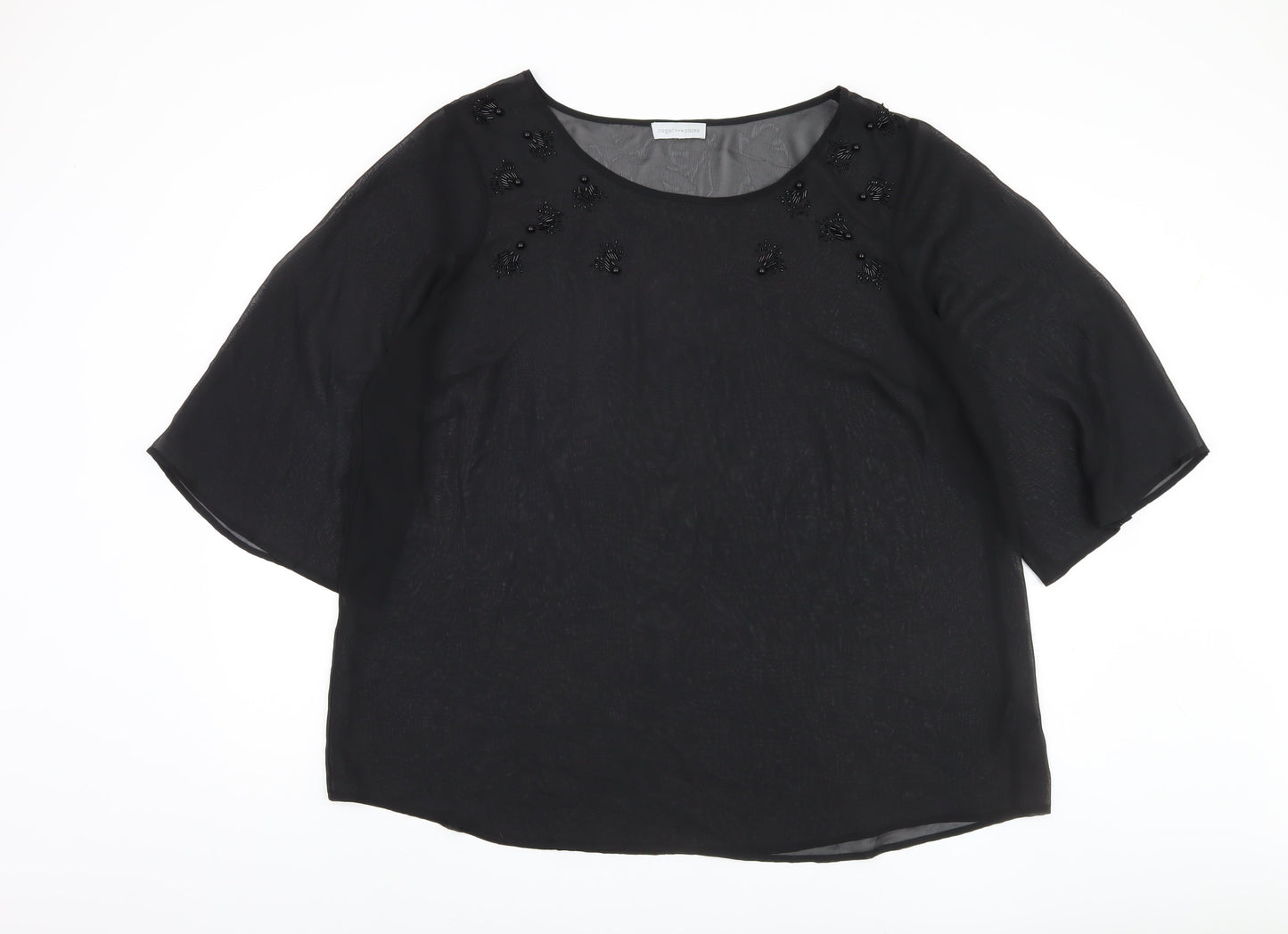 rogers+ROGERS Women's Plus Black 3/4 Sleeve Blouse