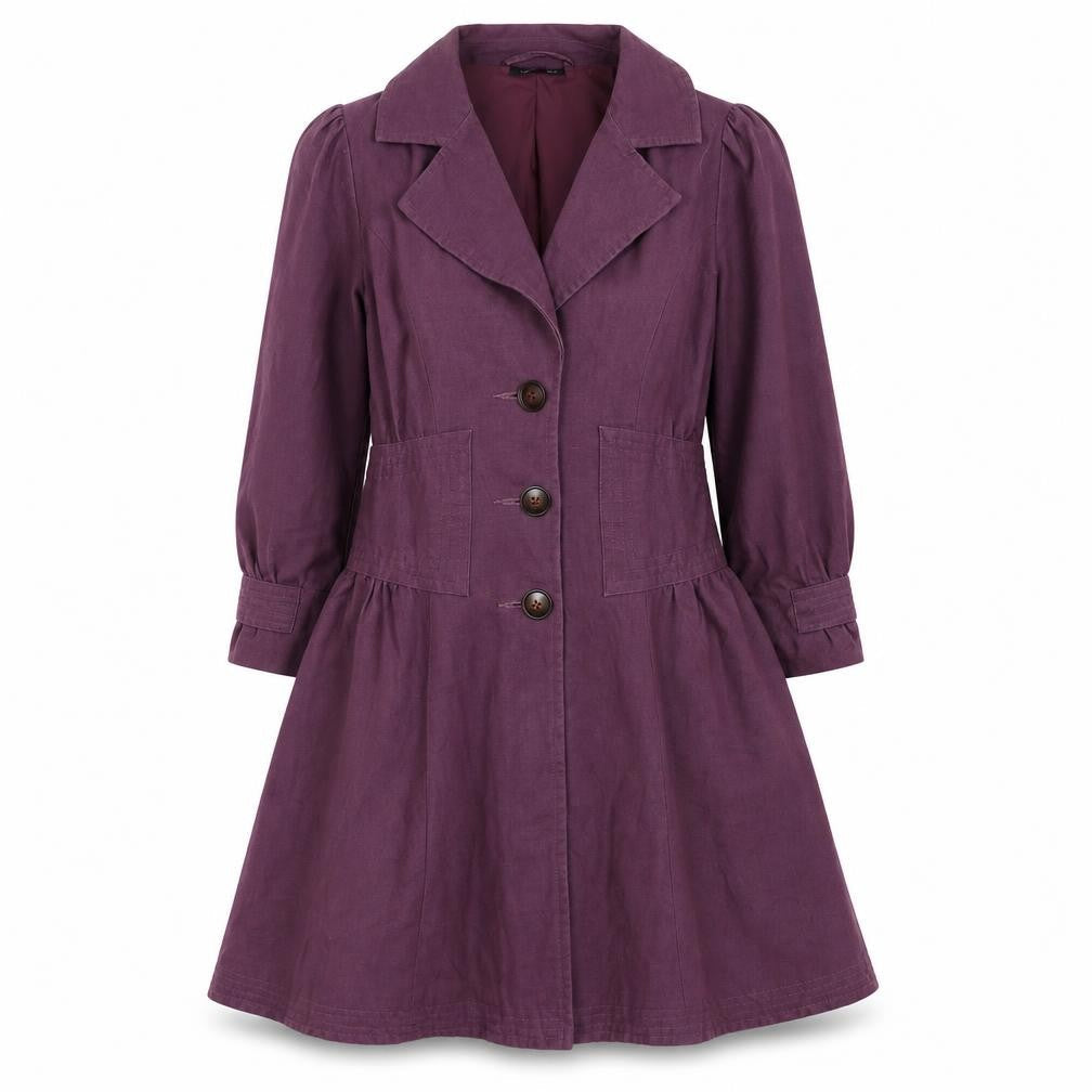 Topshop Women's Purple Mid-Length Cotton Linen Coat UK 8