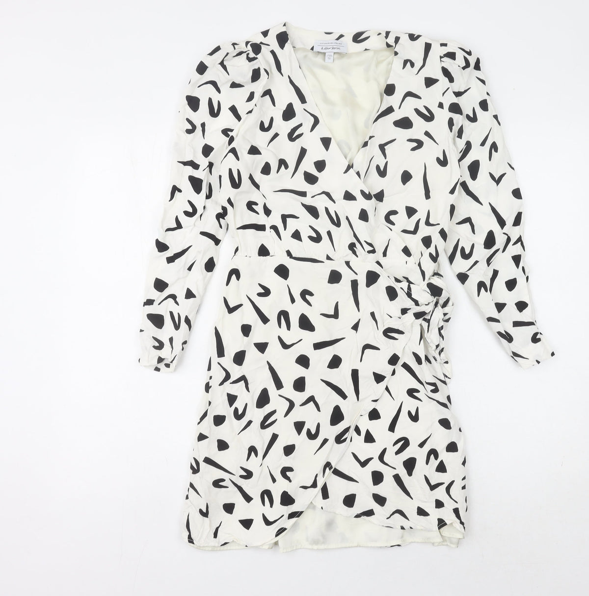 & Other Stories Women's Black & White Wrap Dress Size 8