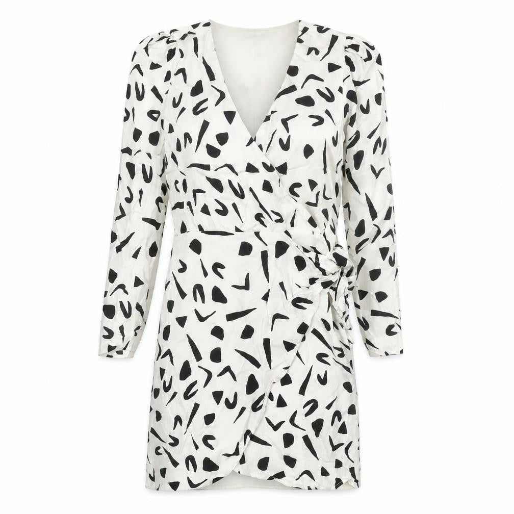 & Other Stories Women's Black & White Wrap Dress Size 8