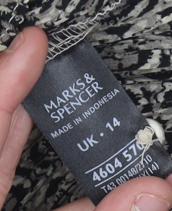 Marks and Spencer Women's Black Geometric Button-Up Shirt