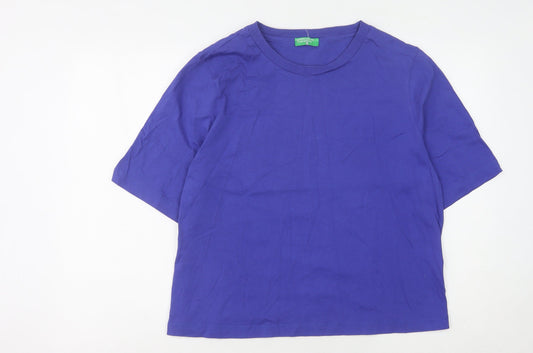 Benetton Women's Blue XL Basic Cotton T-Shirt