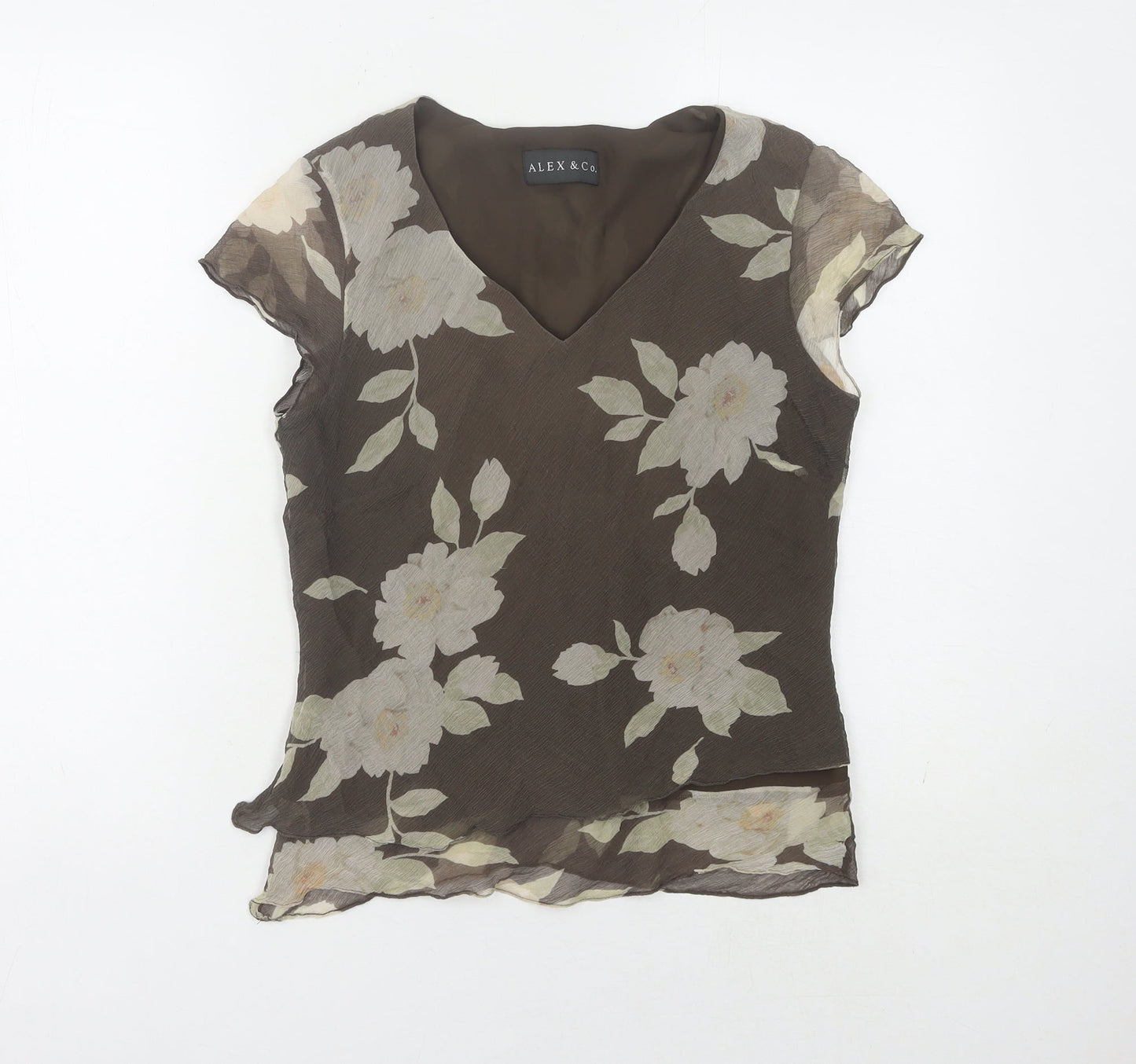 Alex & Co. Women's Brown Silk Floral Top UK 10