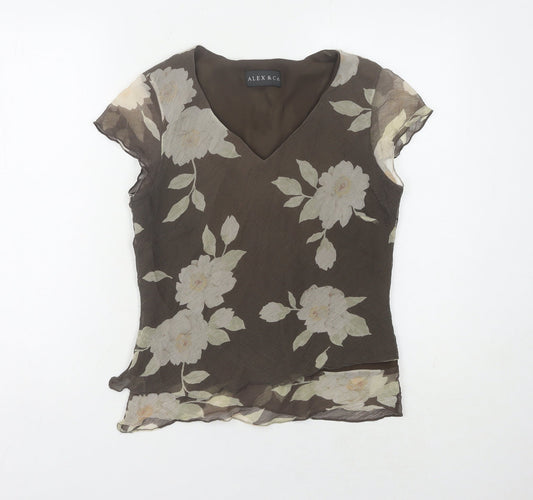 Alex & Co. Women's Brown Silk Floral Top UK 10