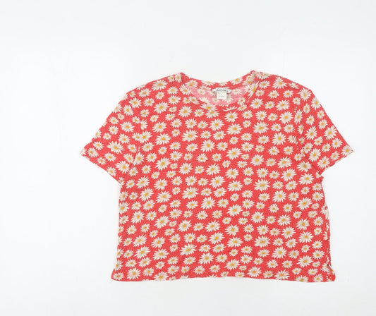 Monki Women's Red Floral T-Shirt S Regular Fit