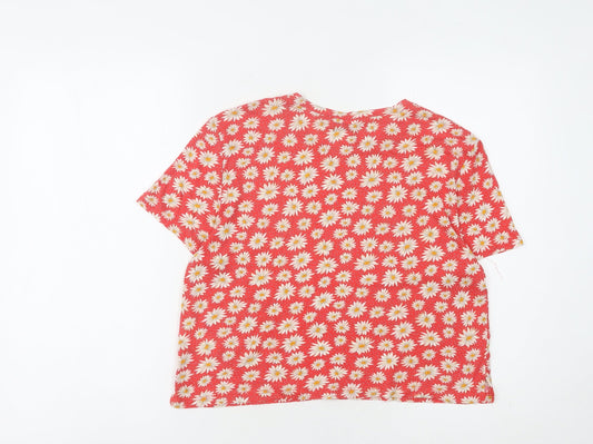 Monki Women's Red Floral T-Shirt S Regular Fit