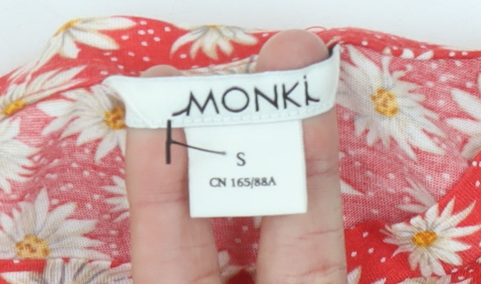 Monki Women's Red Floral T-Shirt S Regular Fit