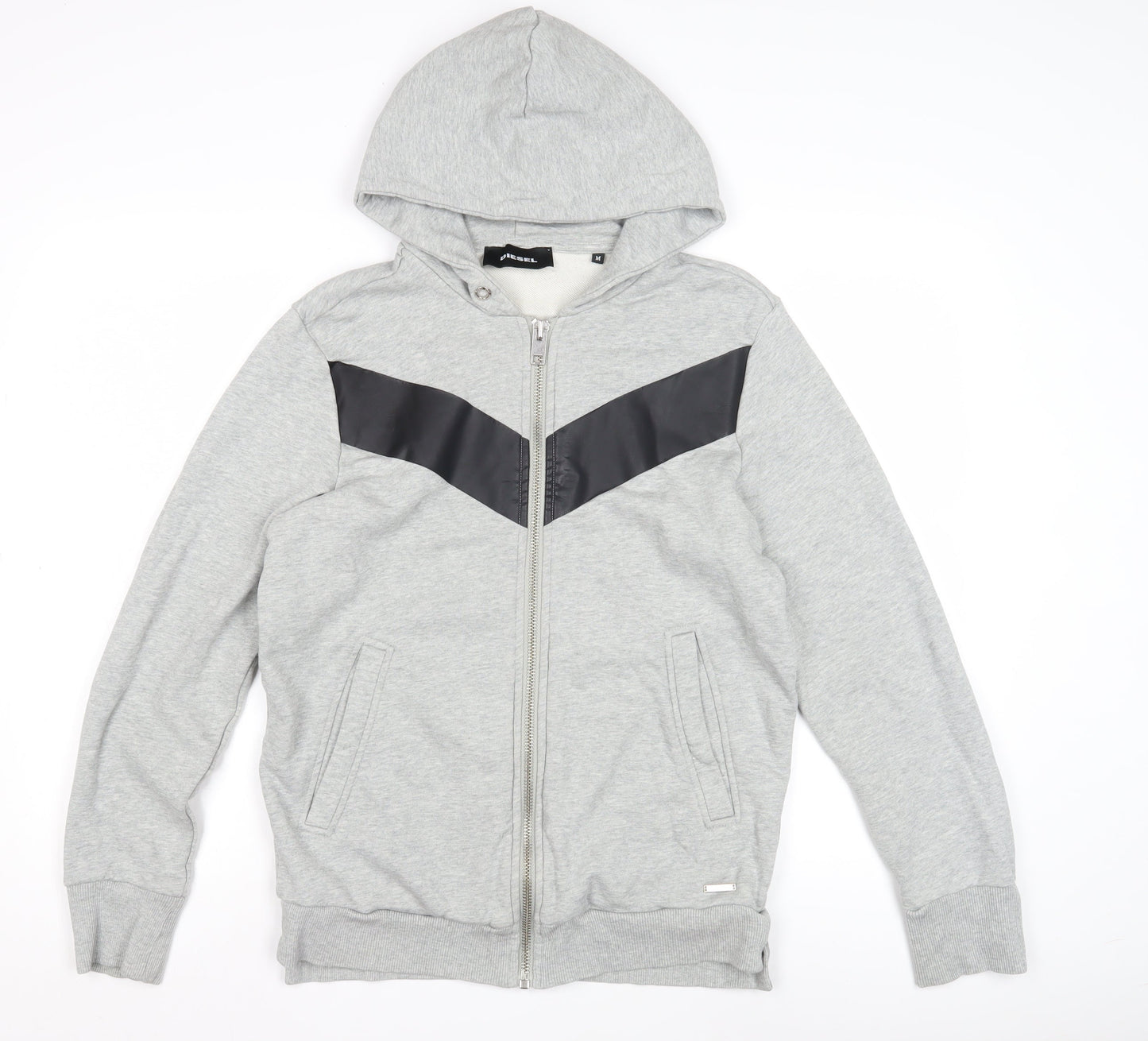 Diesel Men's Grey Full Zip Hoodie with Logo, Size M