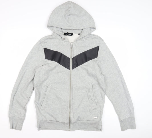 Diesel Men's Grey Full Zip Hoodie with Logo, Size M