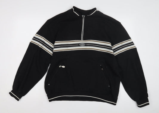 Lotto Men's Black Striped 1/4 Zip Sweatshirt L