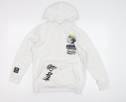 Naruto Shippuden Boys White Hoodie, Anime Graphic Pullover 11-12 Yrs