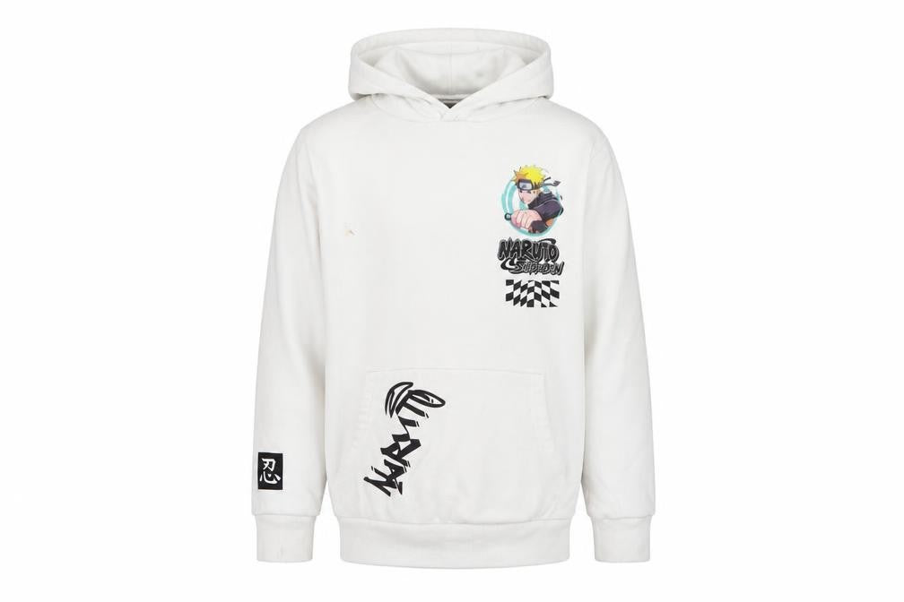 Naruto Shippuden Boys White Hoodie, Anime Graphic Pullover 11-12 Yrs