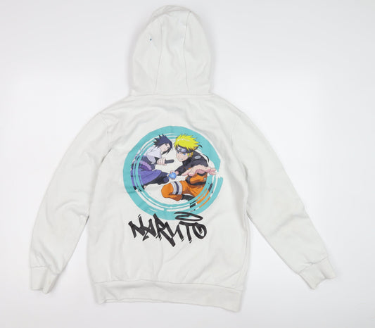 Naruto Shippuden Boys White Hoodie, Anime Graphic Pullover 11-12 Yrs