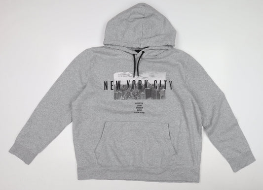 H&M Men's Grey XL Pullover Hoodie with Graphic Print