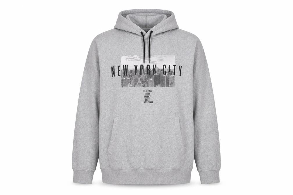 H&M Men's Grey XL Pullover Hoodie with Graphic Print