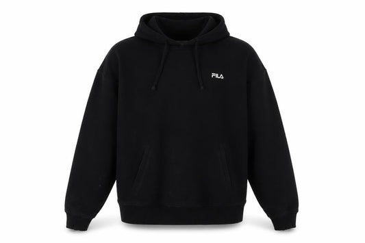 Front view of Fila Men's Black Pullover Hoodie M - Hooded with Pockets