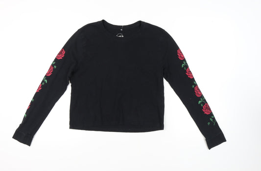 Hollister Women's Black Floral Long Sleeve T-Shirt