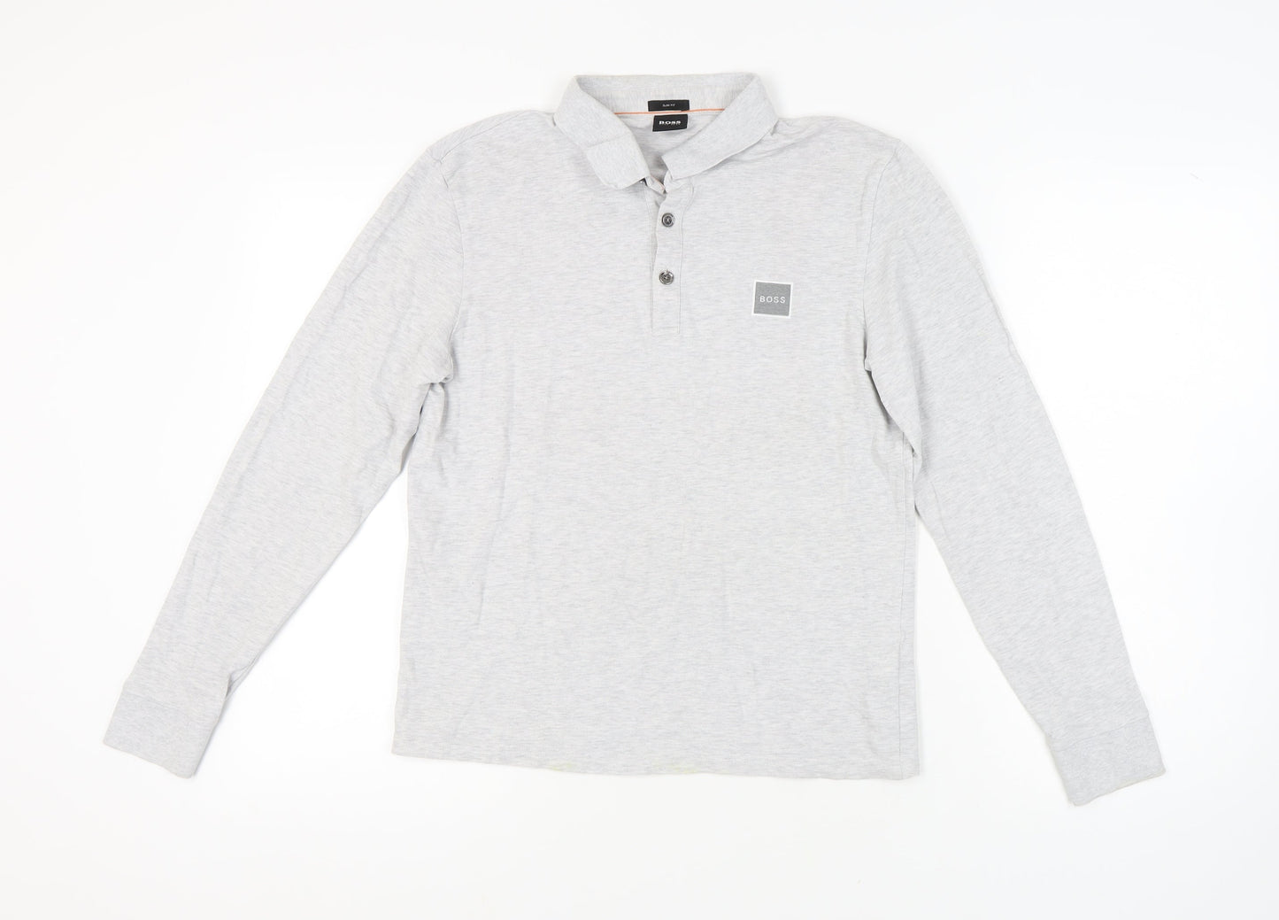 Boss Men's Grey Long Sleeve Slim Fit Polo, Size M