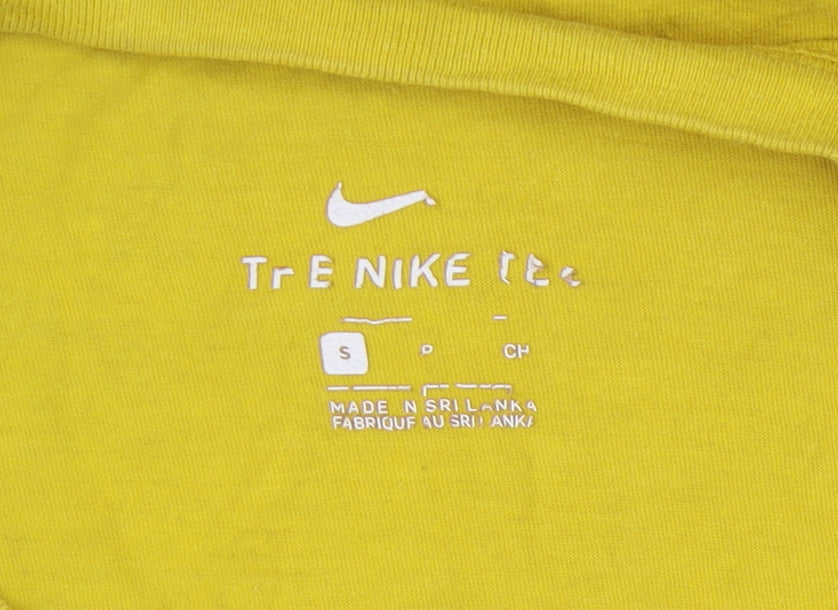 Nike Men's Yellow S Cotton Logo T-Shirt