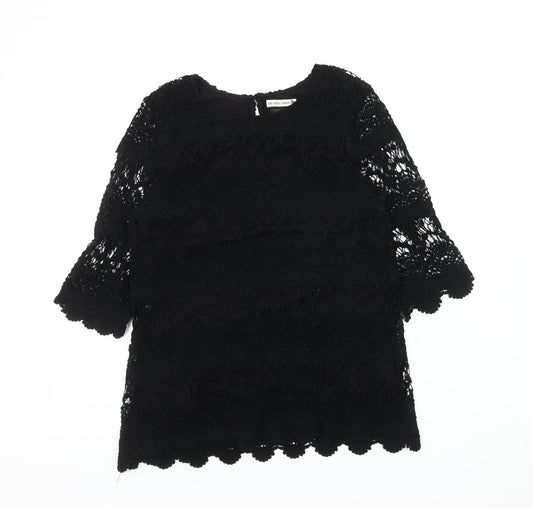 Joules Women's Black Crochet Blouse - Size 12, Elegant Style