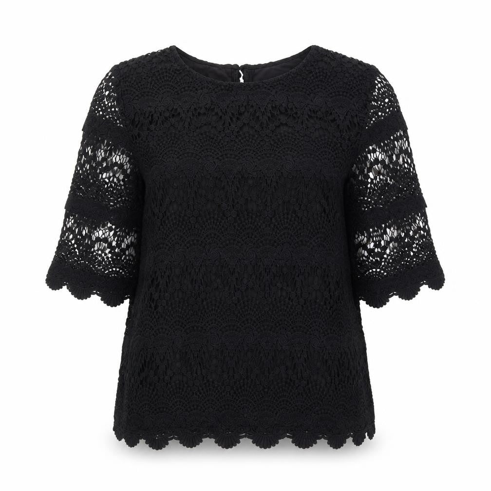 Womens UK Size 12 Joules Black Cotton Blend Blouse