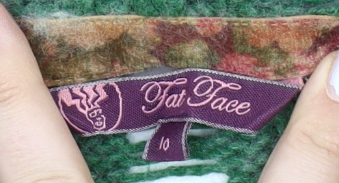 Fat Face Women's Green Open-Knit Hooded Pullover Jumper