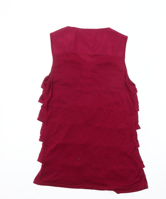 Reiss Women's Red Sleeveless Ruffle Blouse S