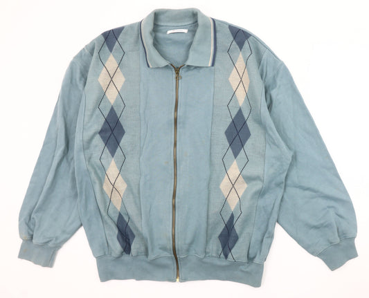 Damart Men's Blue Argyle Full Zip Sweatshirt M