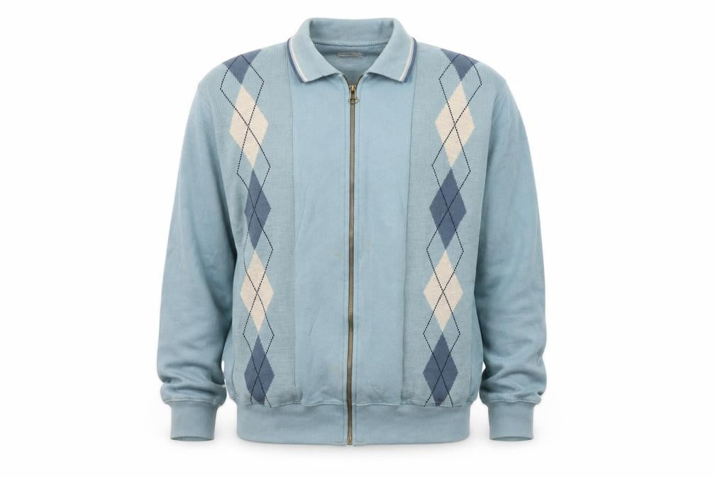 Damart Men's Blue Argyle Full Zip Sweatshirt M