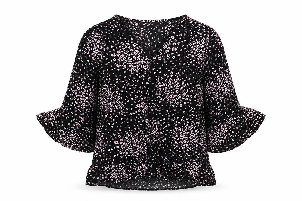 Front view of Blue Vanilla Women's Black V-Neck Top, size 8