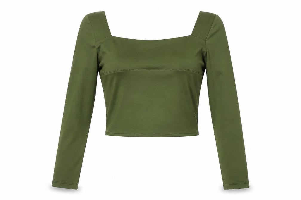 Front view of Remass Green Cropped Square Neck Blouse - One Size