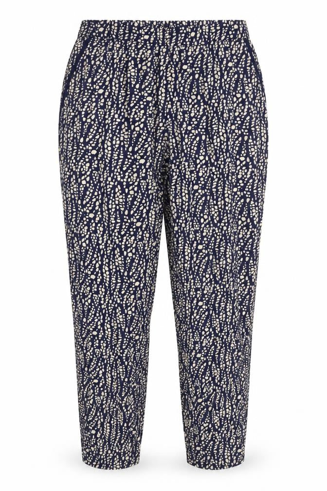 Front view of Pure Collection Women's Blue Geometric Trousers, size 10