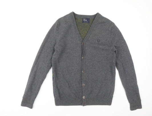 Fred Perry Men's Grey Argyle Cardigan L