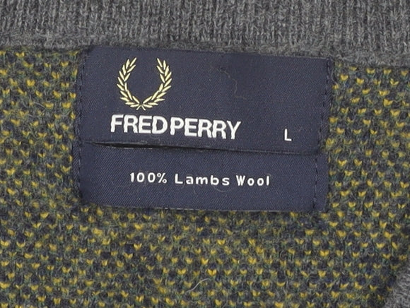 Fred Perry Men's Grey Argyle Cardigan L