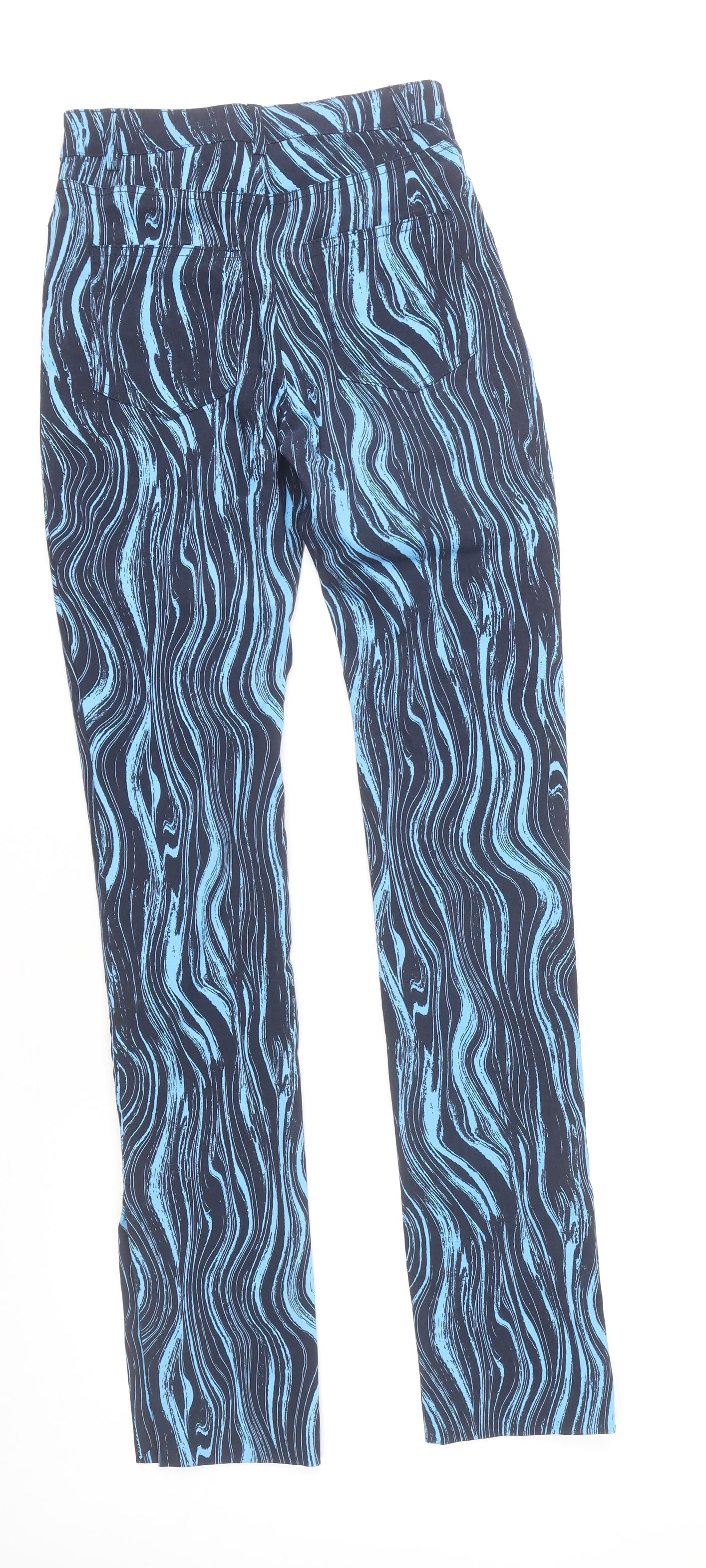 Monki Women's Blue Straight Geometric Trousers Size 10