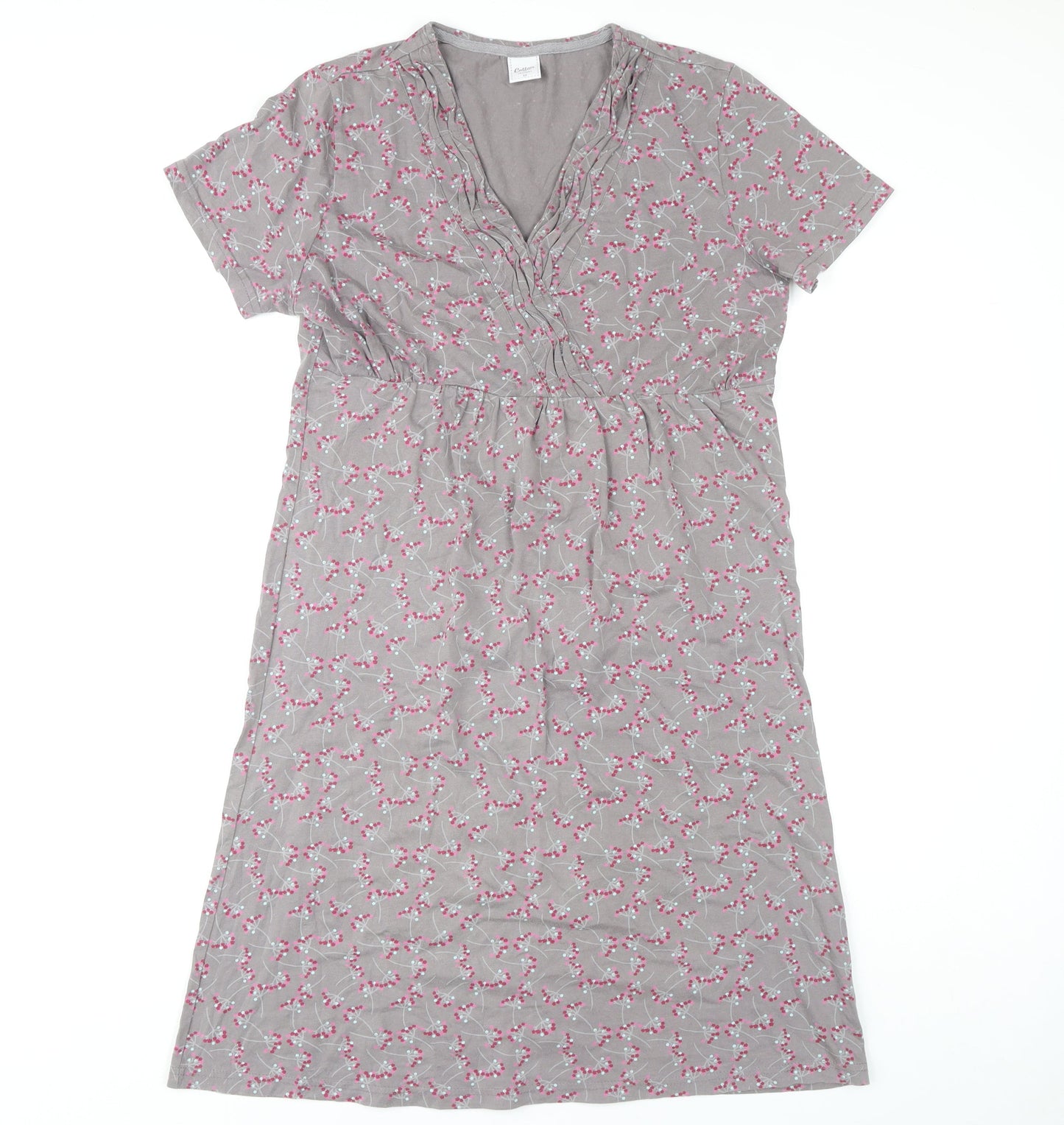 Cotton Traders Women's Grey V-Neck Short Sleeve Dress